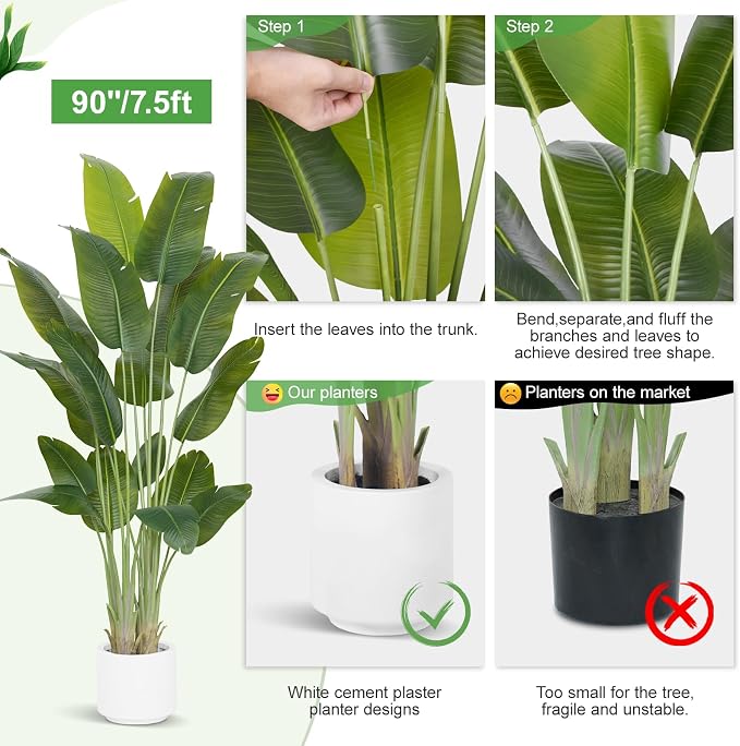 Artificial Bird of Paradise Plant 7.5Ft Tall Fake Tropical Palm Tree Large Fake - Image 7