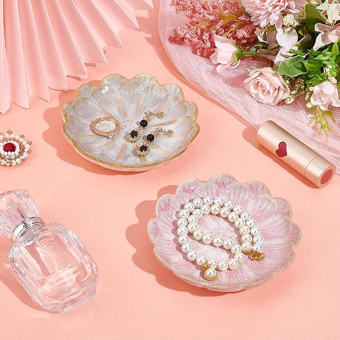 NBEADS 2 Pcs Ceramic Jewelry Tray, Lotus Flower Ring Dish Holder Porcelain - Image 4