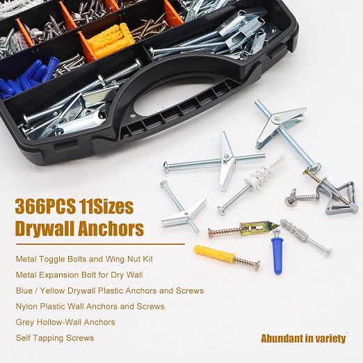 weideer 346PCS 11Sizes Drywall Anchors and Screws Assortment Kit, Toggle Bolts - Image 5