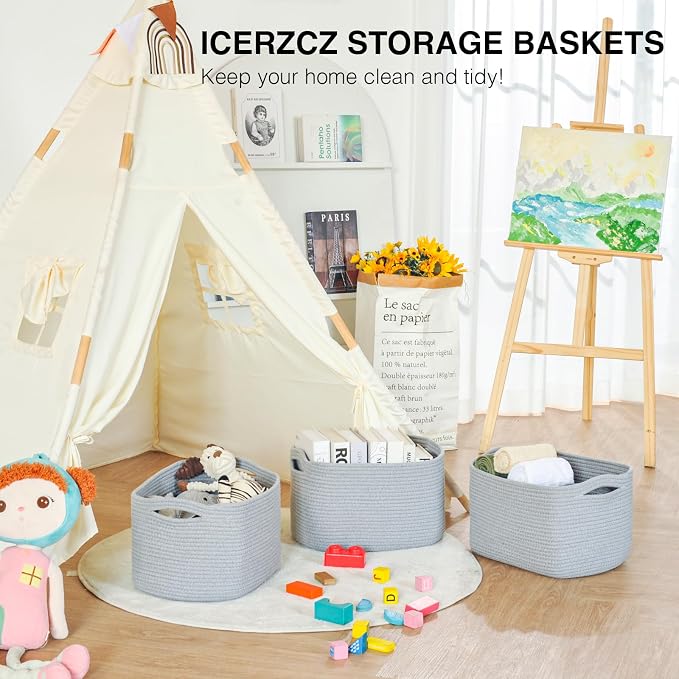 ICERZCZ Storage Baskets for Organizing Shelves, Woven Cotton Rope Bins for Baby - Image 6