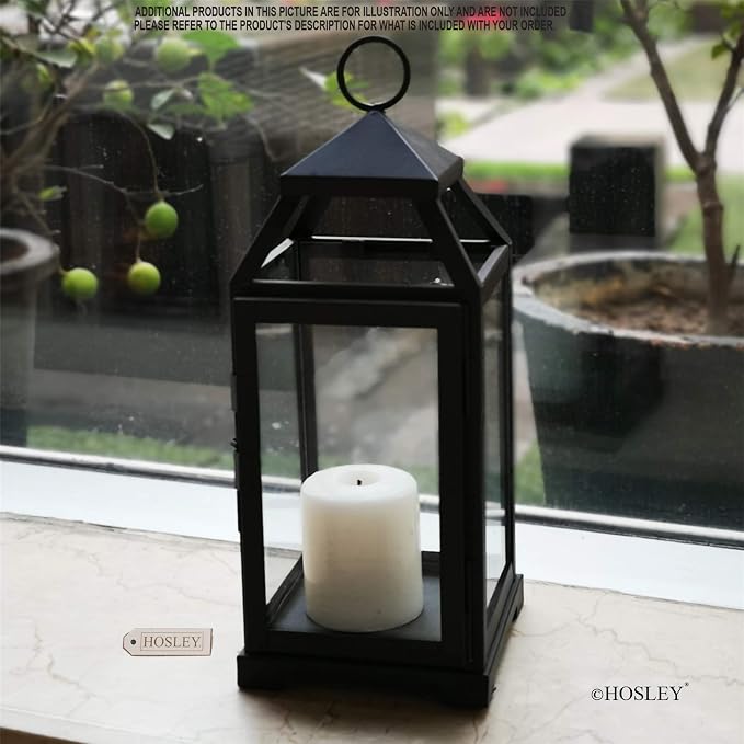 Hosley 14 Inch High Large Clear Glass Iron Classic Style Lantern Elegant Candle - Image 8