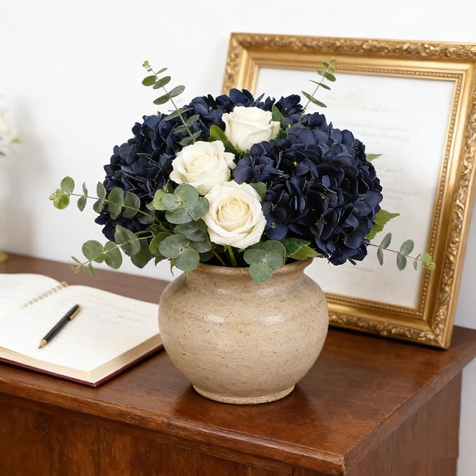 Kimura's Cabin 6pcs Navy Blue Hydrangea Artificial Flowers Silk Hydrangeas | - Image 3