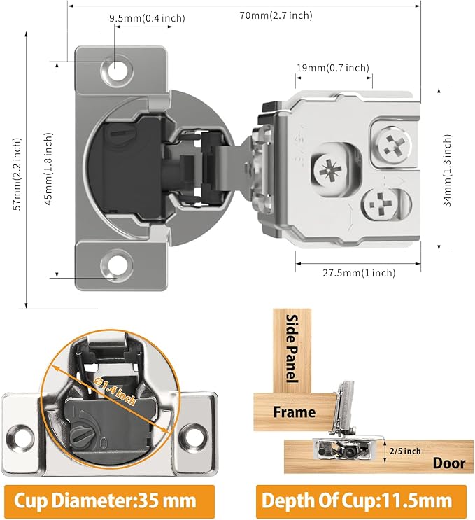 20 Pack 1-5/16" Overlay 4D Soft Close Concealed Hinges - Image 6