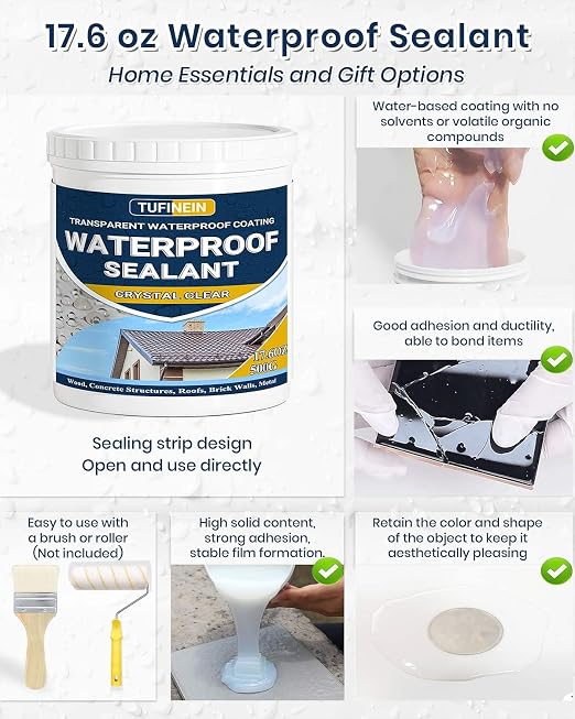 Waterproof Sealant 17.6oz Clear, TUFINEIN Transparent Waterproof Coating - Image 6