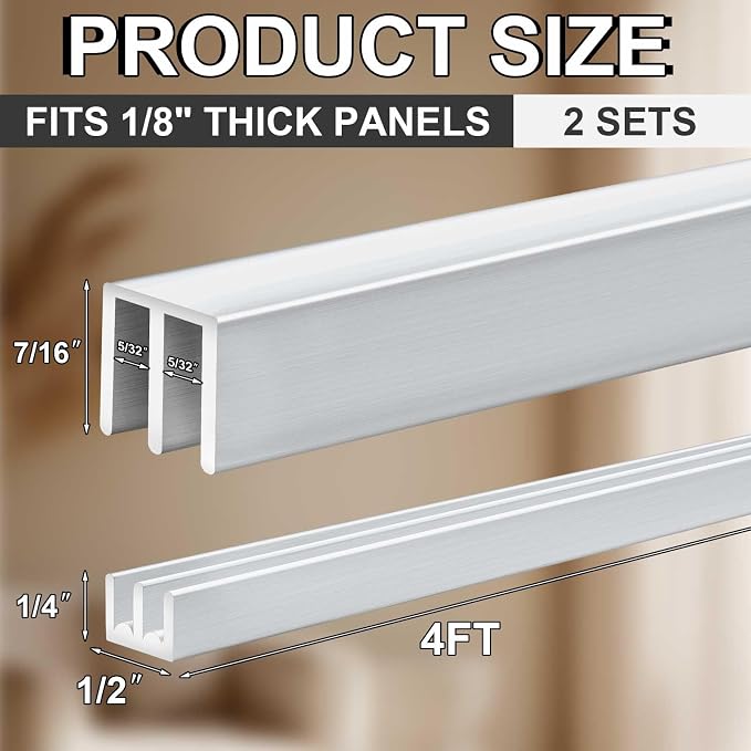 2 Set Metal Sliding Door Track Set, 4FT Metal Upper & Lower Tracks - Image 2
