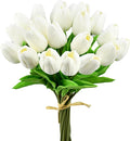 Mandy's 20pcs Artificial Pure White Tulips | 13.5 Inch Lifelike PU Tulips Faux by Mandys