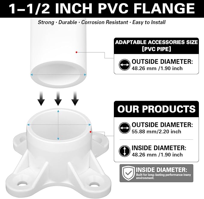12 Packs PVC Flange for 1-1/2" PVC Pipe, Table Screw Caps Fittings for DIY Rod - Image 2