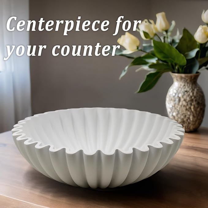 LIN CHUAN Ruffle Decorative Bowl, Large Fruit Bowl, and tables. Durable resin - Image 3