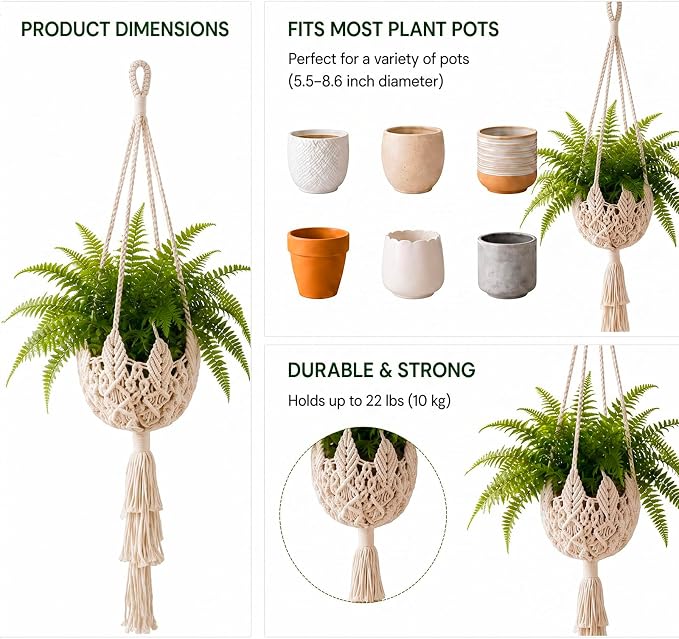 Shappy 1 Pack Boho Macrame Plant Hanger - Image 5