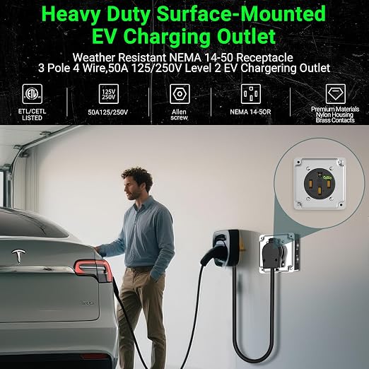 Nema 14-50 EV Outlet Weather Resistant 50 Amp EV Charging Receptacle Heavy Duty - Image 6