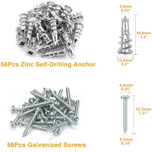 Metal Self Drilling Drywall Anchors, 58 Heavy Duty Sheetrock Anchors + 58#6 x - Image 9