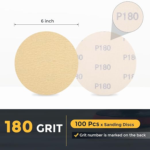 HARFINGTON 100 Pcs 6 Inch Sanding Discs 180 Grit Yellow Aluminum Oxide | Hook - Image 2