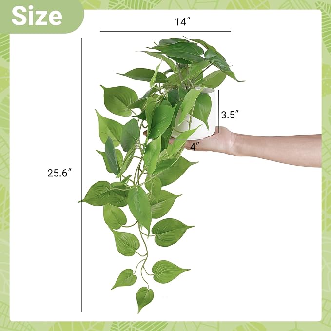 Mkono Fake Hanging Plants with Ceramic Pot, Realistic Greenery Look, Modern - Image 3