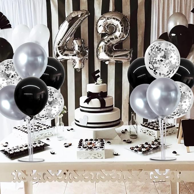 TONIFUL 4 Set Black and Silver Balloon Stand Balloon Centerpiece - Image 4