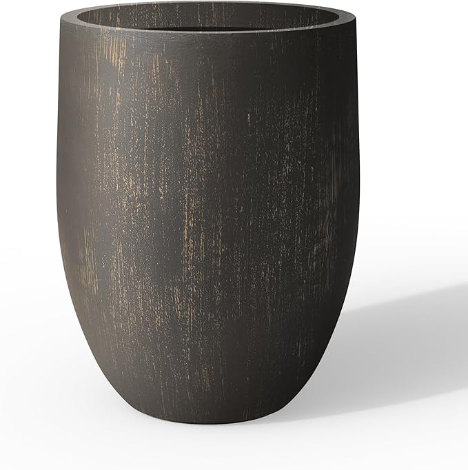 Kante Large Round Bullet Vintage BRN Concrete Planter 21.7" Tall, Outdoor | by Unknown