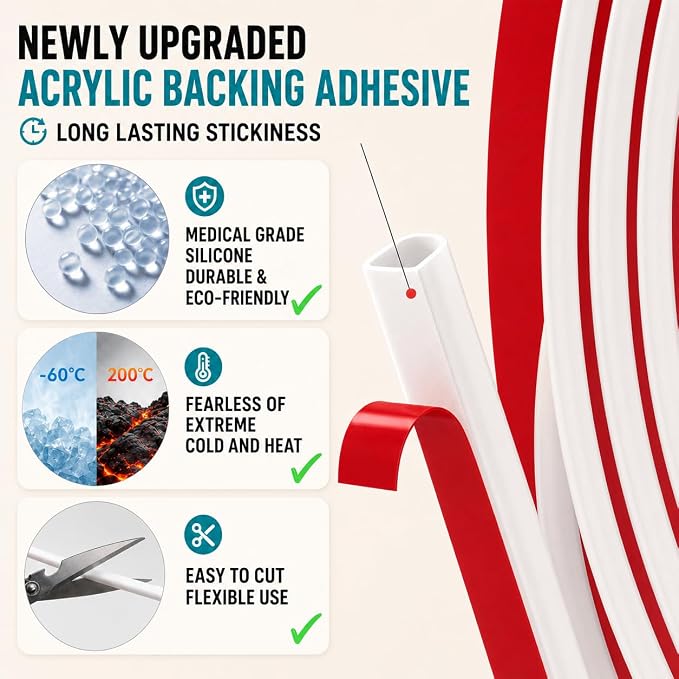 40FT Weather Stripping Door Seal, Self-Adhesive Silicone D-Shaped Seal Strip - Image 3