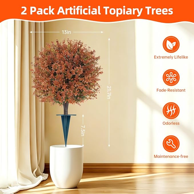 Grooy Fall 2 Pack Artificial UV-Resistant Topiary Balls - Image 7
