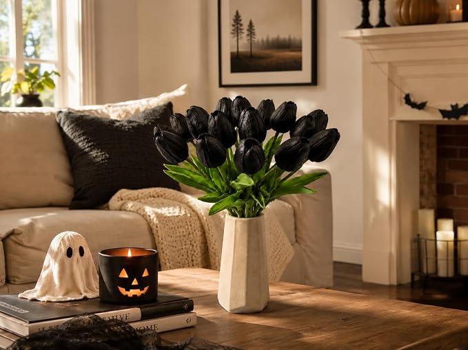 Mandy's 20pcs Artificial Black Tulips | 13.5 Inch Lifelike PU Tulips Faux - Image 5