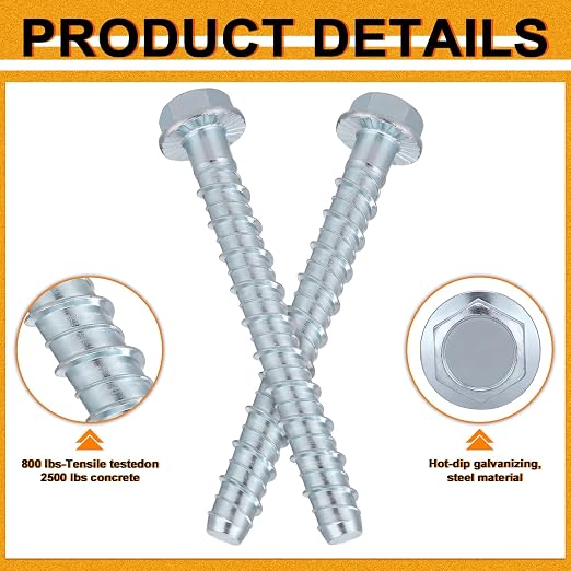 Hicarer 50 Pack 1/2 x 5 Inch Concrete Screws Galvanized - Image 3