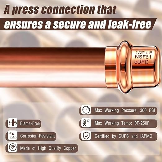Therwen 15 Pcs 1/2-inch Copper Pipe Press Fittings, 90 Degree Elbow Coupling - Image 3