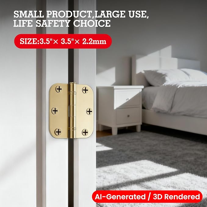 TDCHINGES Rounded Door Hinges Polished Brass 3.5 Inch 5/8" Lasting Mute | 6 - Image 7