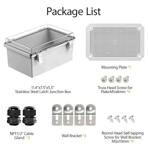 Electrical Box, IP67 Waterproof Hinged Clear Cover Stainless Steel Latch - Image 9