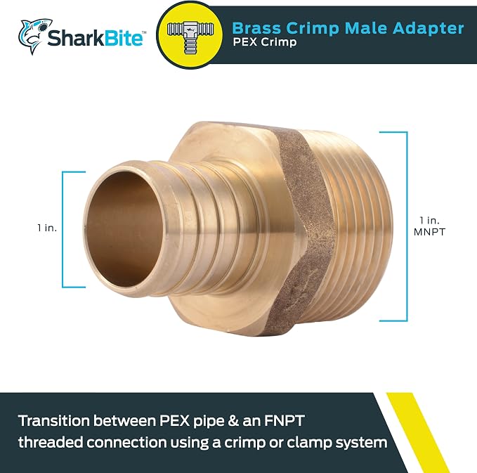 SharkBite 1 Inch Crimp MNPT Male Adapter, Brass Plumbing Fitting, PEX Pipe - Image 2