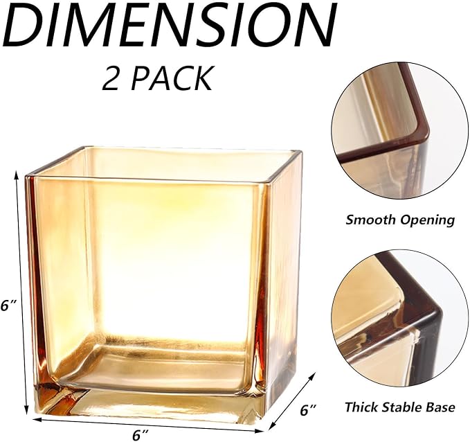 Square Amber Glass Vases Set of 2, Flower Vases - Image 7