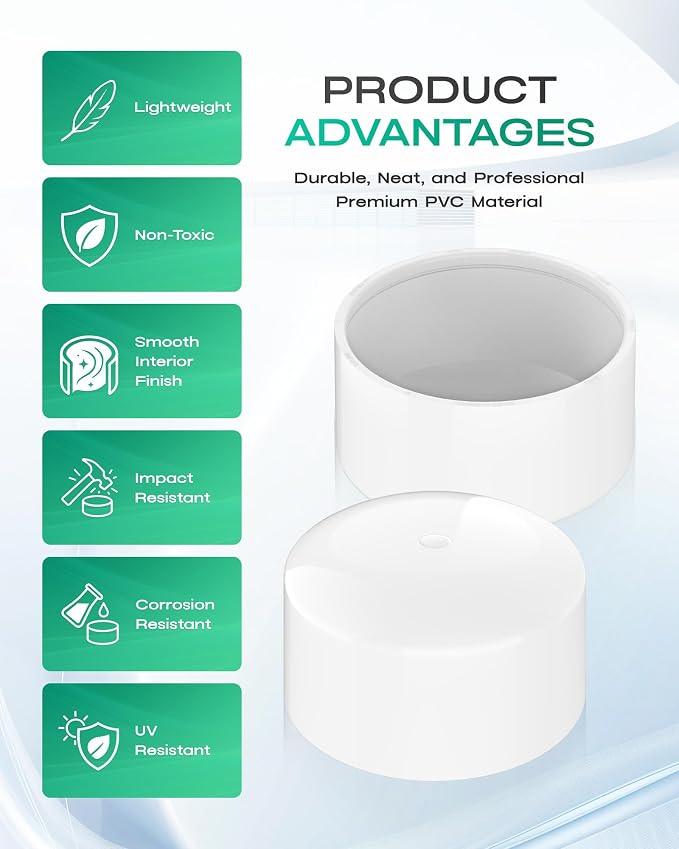 8 Inch PVC Cap, Fits Standard SCH40 8" PVC Pipe Fittings, Garden & Furniture - Image 6