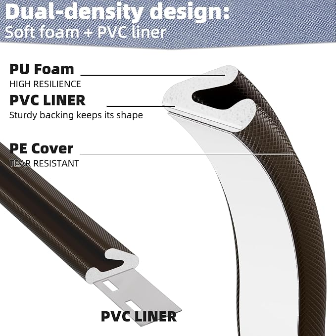 V Shape Door Weather Stripping for Small Gaps, Foam Seal Tape 2 PCS×26FT | Brown - Image 3