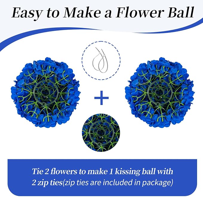BLOSMON Artificial Flower Balls Centerpieces: 2 Pcs 11.8" Royal Blue Rose - Image 4