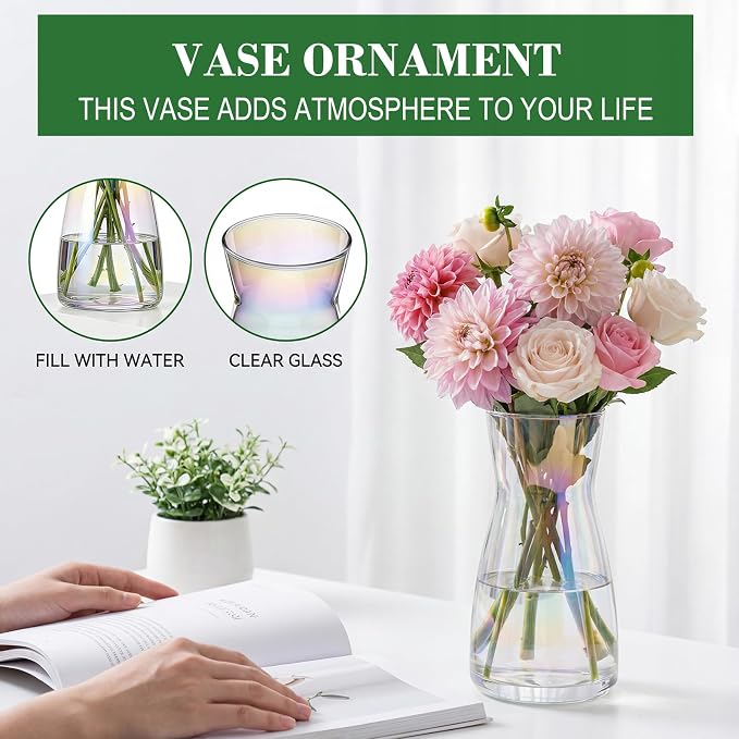 8 inch Glass Flower Vases for Flower 2 Pack, Colorful Glass Vases | Vases for - Image 3