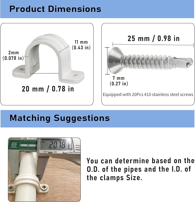 10 Set PVC Pipe Strap Clamps, SCH 1/2 in | Pvc Pipe Strap Clips, Two Hole - Image 2