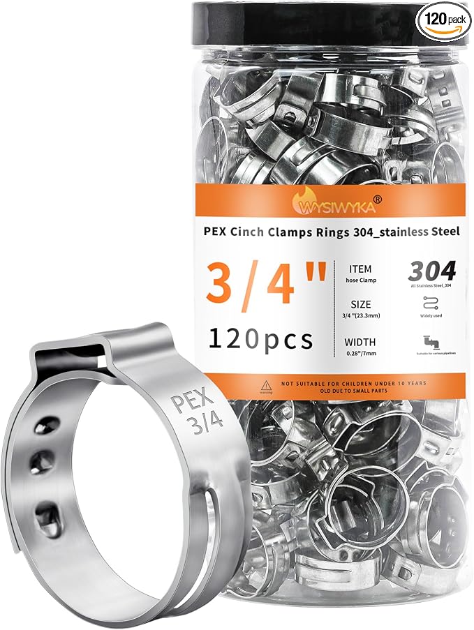 120pcs 3/4 inch PEX Cinch Clamps Rings, 304 Stainless Steel Pex Crimp Rings by WYSIYWYKA