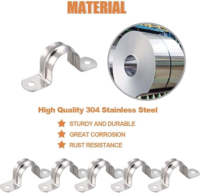 50 Pcs 1/2inch Rigid Pipe Strap, Two Hole Stainless Steel Strap U Bracket - Image 4
