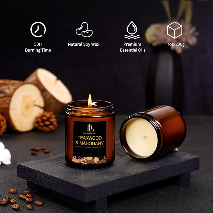 Teakwood & Mahogany Candles, Teakwood Mahogany Scented Candle, Natural Soy - Image 3