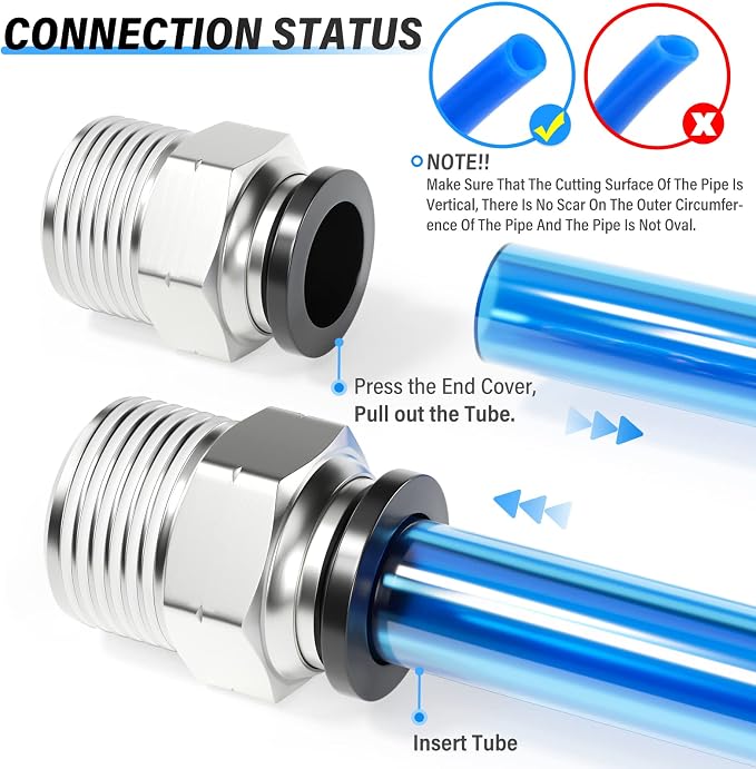TAILONZ 1/2" Tube OD x 1/2" NPT Male Straight Push to Connect Fitting 5pcs | - Image 6