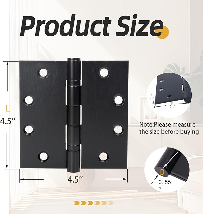 4.5 inch X 4.5 inch Heavy Duty Commercial Door Hinge | Black Hinges - Image 2