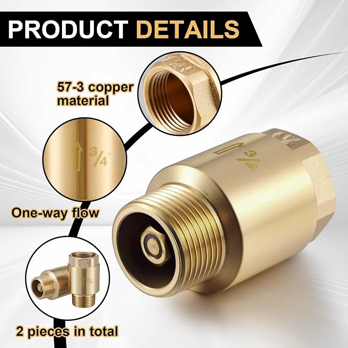 Zonon 2 Pcs 3/4 Inch Check Valve One Way Brass Non Return in Line Check Valve - Image 3