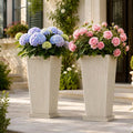 24" Tall Planters for Outdoor Plants Set of 2 Square Fluted, Tall Indoor Flower by NicBex