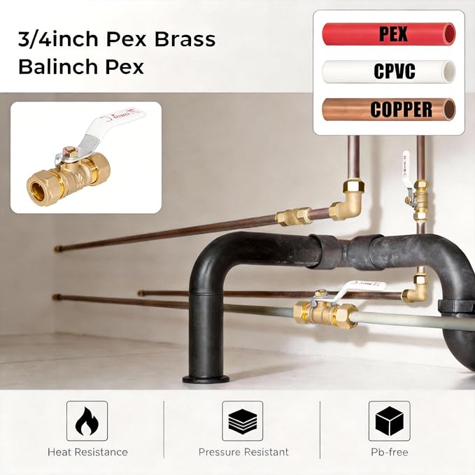 VANCOCO 3/4" Compression Ball Valve, Heavy Duty Brass Reduced Bore Ball Valve - Image 2