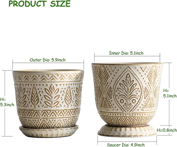 Gepege Ceramic Plant Pots, 6 Inch Indoor Planters - Image 2