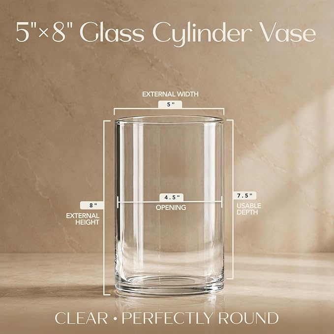 Royal Imports Glass Cylinder Flower Vase 8" Tall, Floating & Votive Candle - Image 2