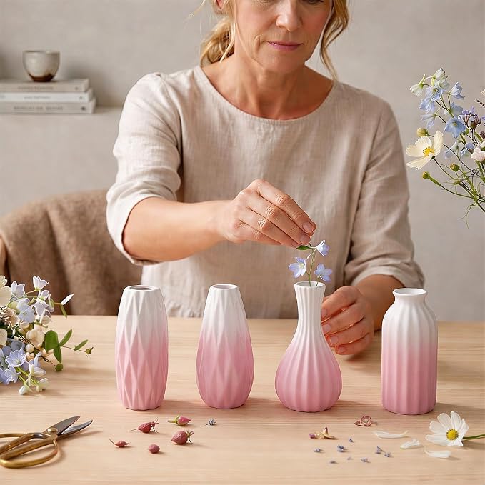 BEAHOT Ceramic Bud Vases Set of 12 – Gradient Pink and White Small Vases - Image 4