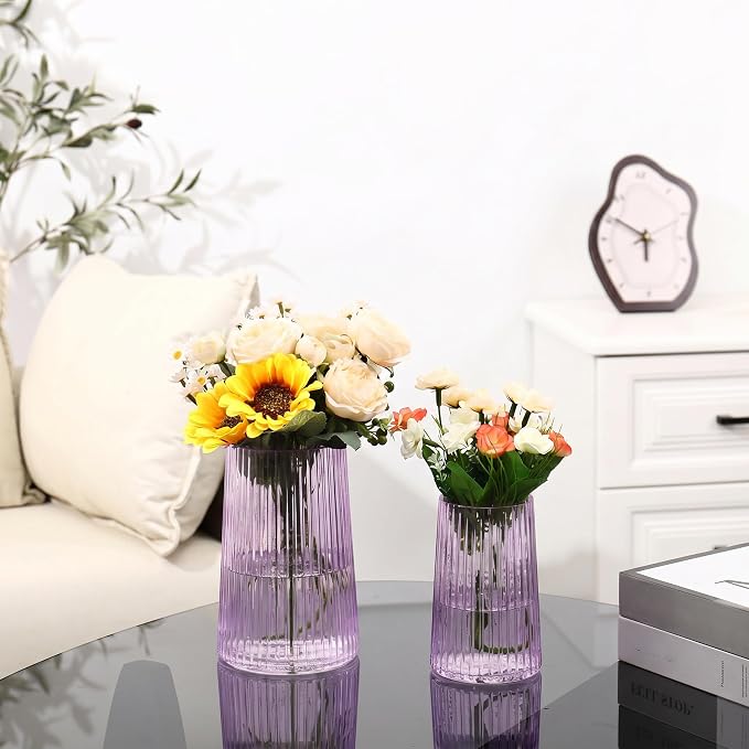 Ribbed Flower Vases Set of 2, Flower Vase - Image 3