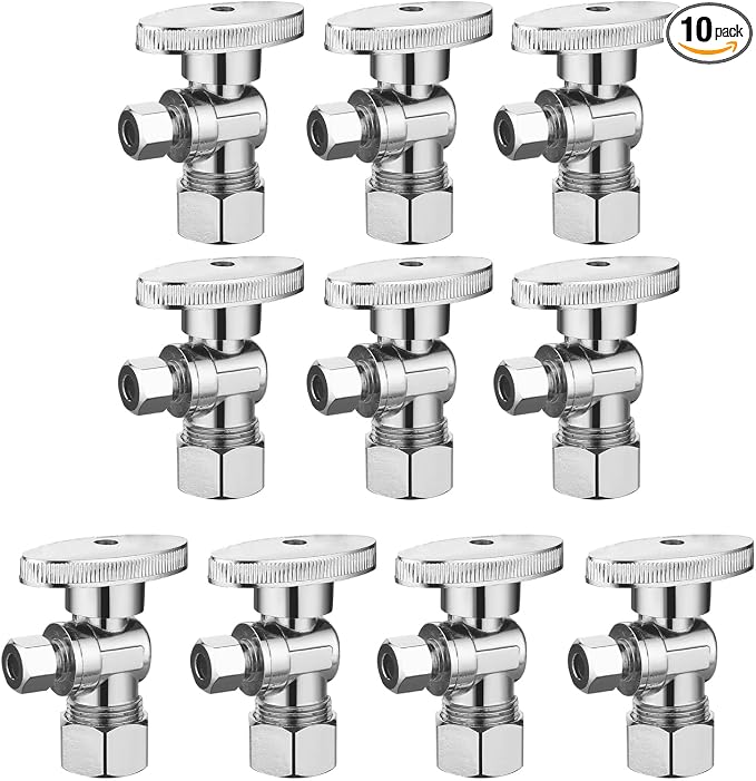 BH Angle Stop Valve 1/2" Nominal Compression x 3/8" OD, 1/4-Turn Shut Off Valve by BH