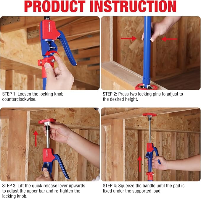 WORKPRO Cabinet Jacks, 18-1/2" to 29-1/2" Adjustable Support Pole, ±65° - Image 5