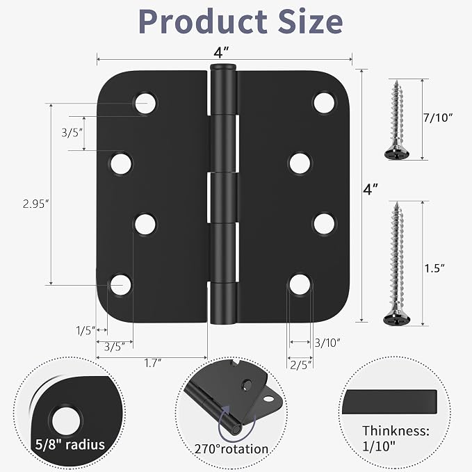 3 Pack Door Hinges 4 Inch, Matte Black Hinges - Image 2