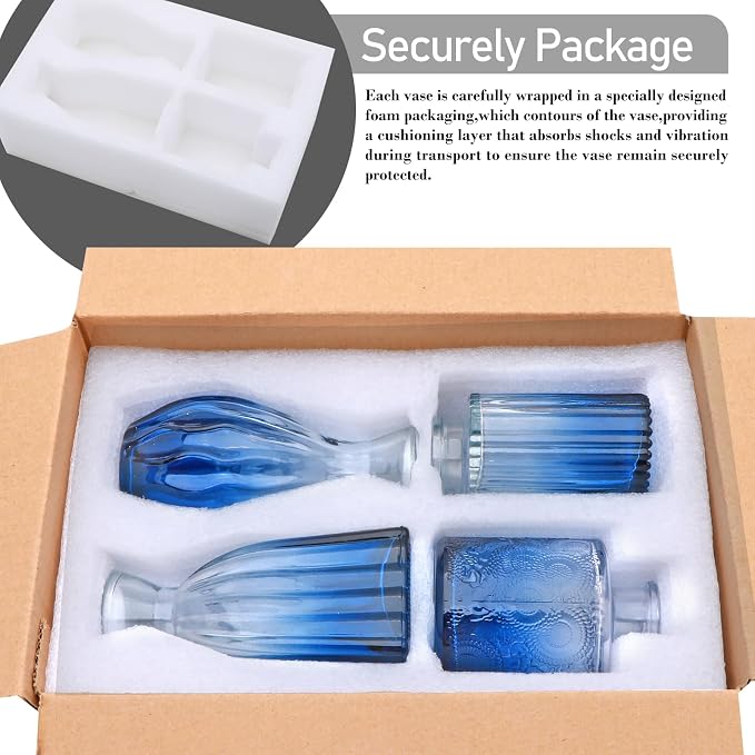 Glass Bud Vases 4 Pack, Small Deepblue Flower Vases - Image 8