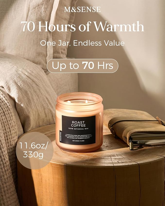 M&SENSE Coffee Home Scented Candles, 11.6oz Organic Soy Wax, 70-Hour | Long - Image 3